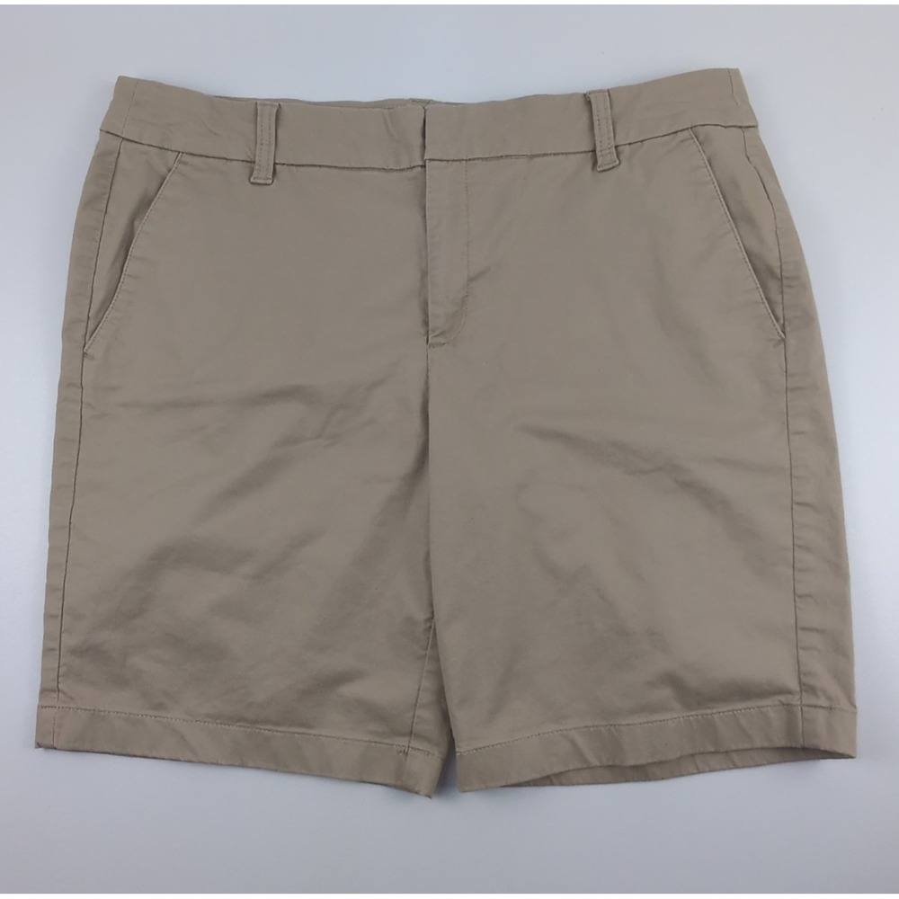 J Crew Women's 12 Chino Shorts 9" Inseam Khaki Tan Zip Fly Pockets Lightweight